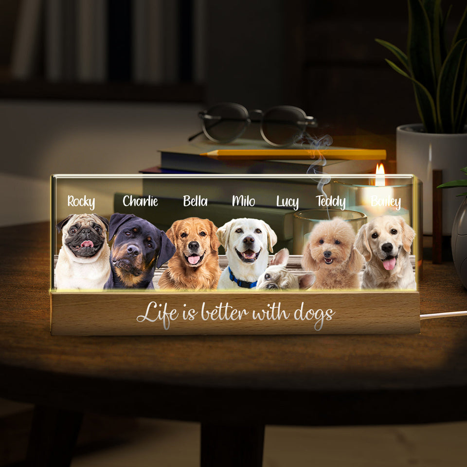 Life Is Better With Dogs Cats - Personalized Dog Custom LED Night Light