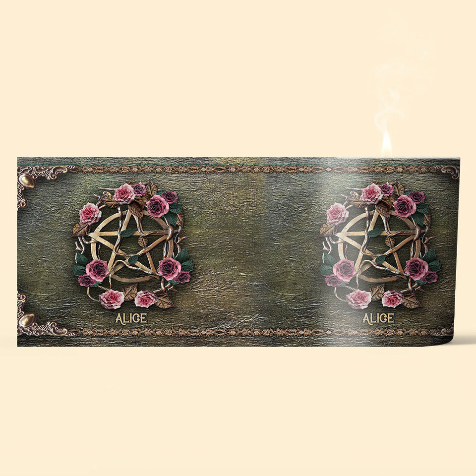 Mystical Witch Ancient Roses - Personalized Witch Candle With Wooden Lid
