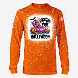 Just Waiting For Halloween - Personalized Skull Bleached T-Shirt