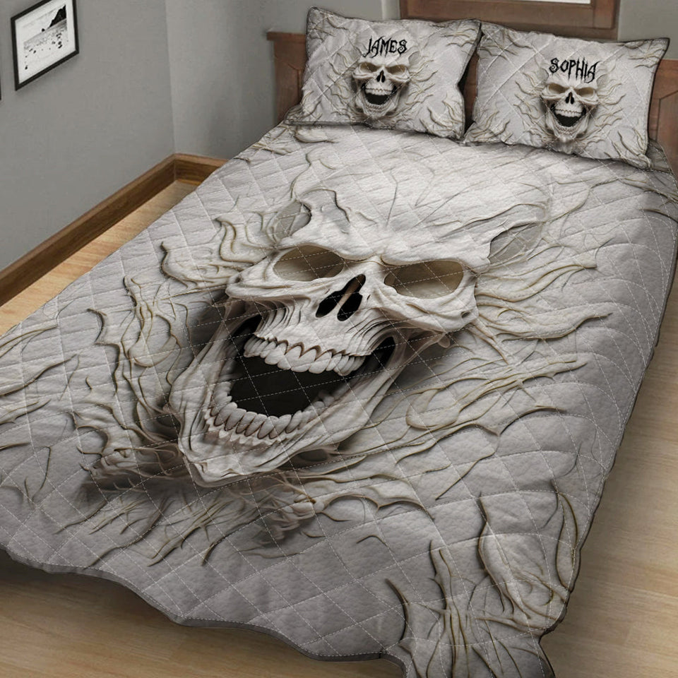 Beautiful White Skeleton - Personalized Skull Quilt Set