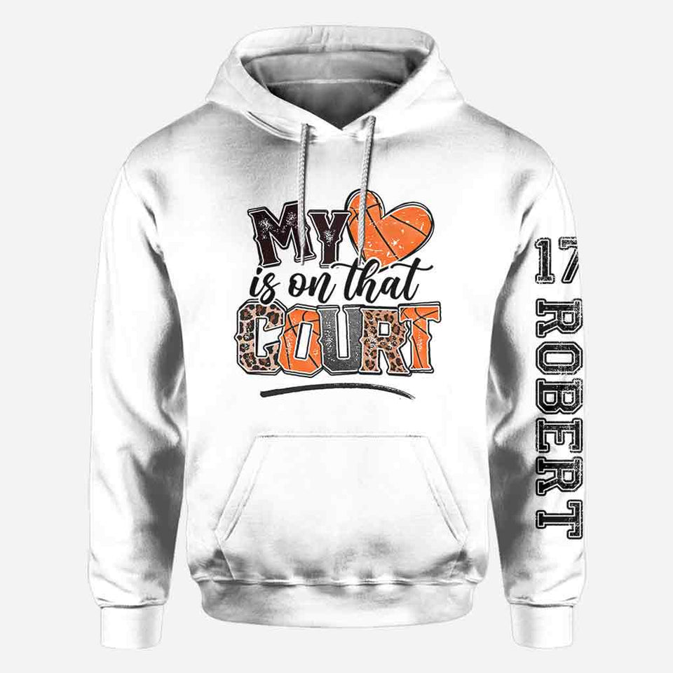 My Heart Is On That Court Basketball Mom - Personalized Basketball All Over Shirt