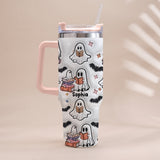 Cute Ghost Reading Booooks - Personalized Book Tumbler With Handle