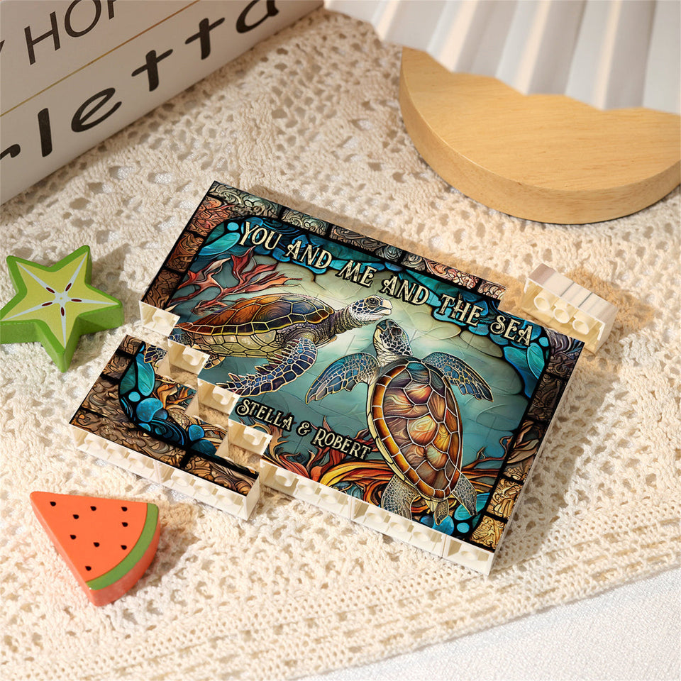 Beautiful Turtle Stained Glass You And Me - Personalized Turtle One-sided Horizontal Rectangle Building Brick Blocks