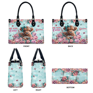 Love Being Called Grandma Highland Cow - Personalized Leather Handbag