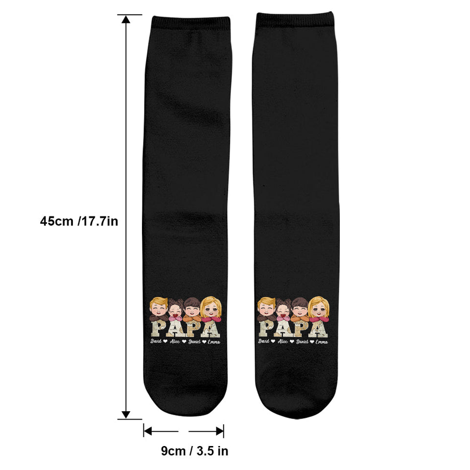 Papa Vintage Map With Kids - Personalized Grandpa Socks