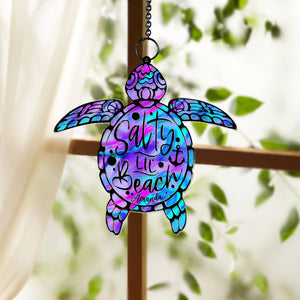 Salty Lil' Beach - Personalized Turtle Window Hanging Suncatcher Ornament