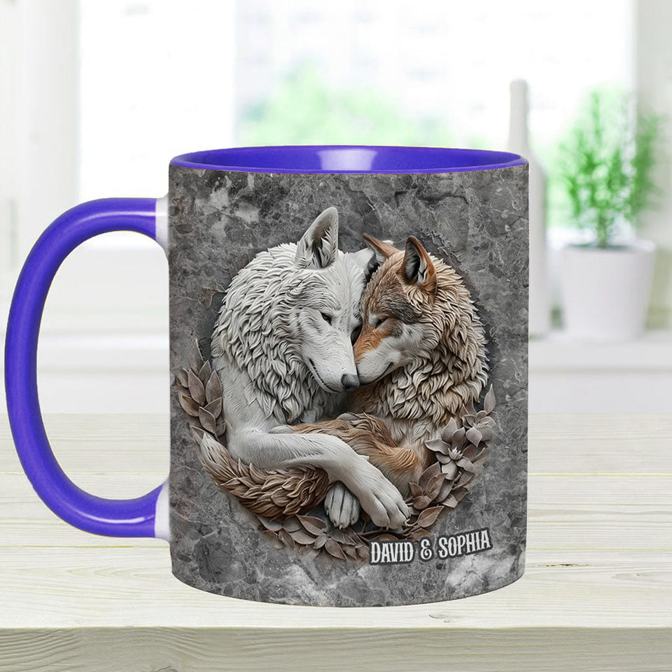 Wolf Couple - Personalized Wolf Accent Mug
