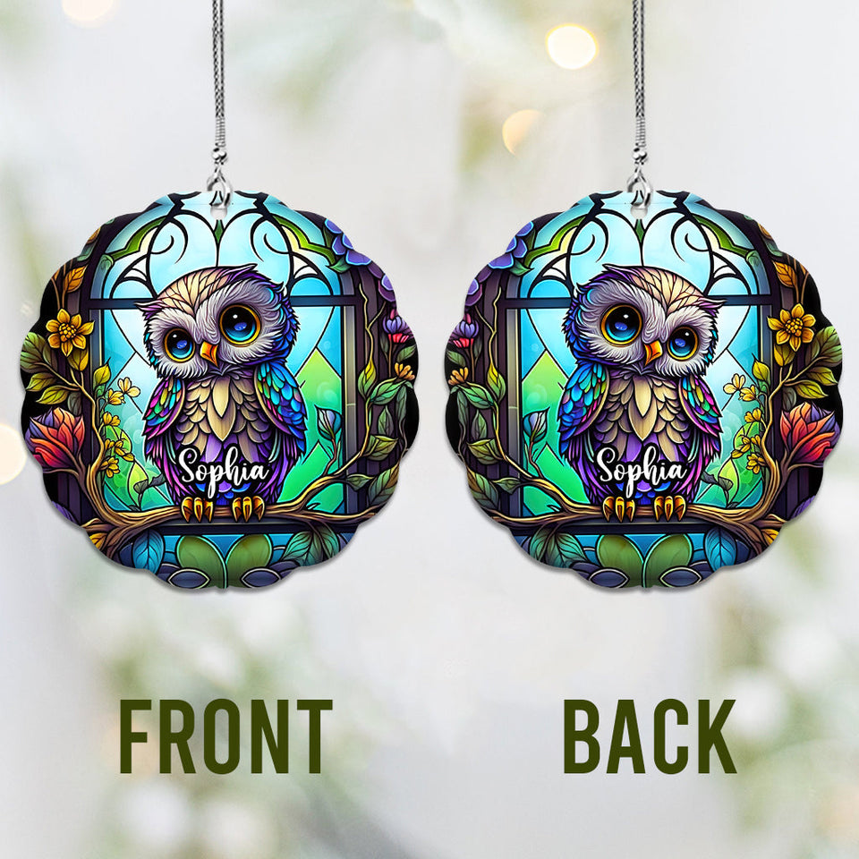 Chouette mignonne en vitrail - Ornement de voiture personnalisé en forme de hibou - Décoration de voiture sur mesure