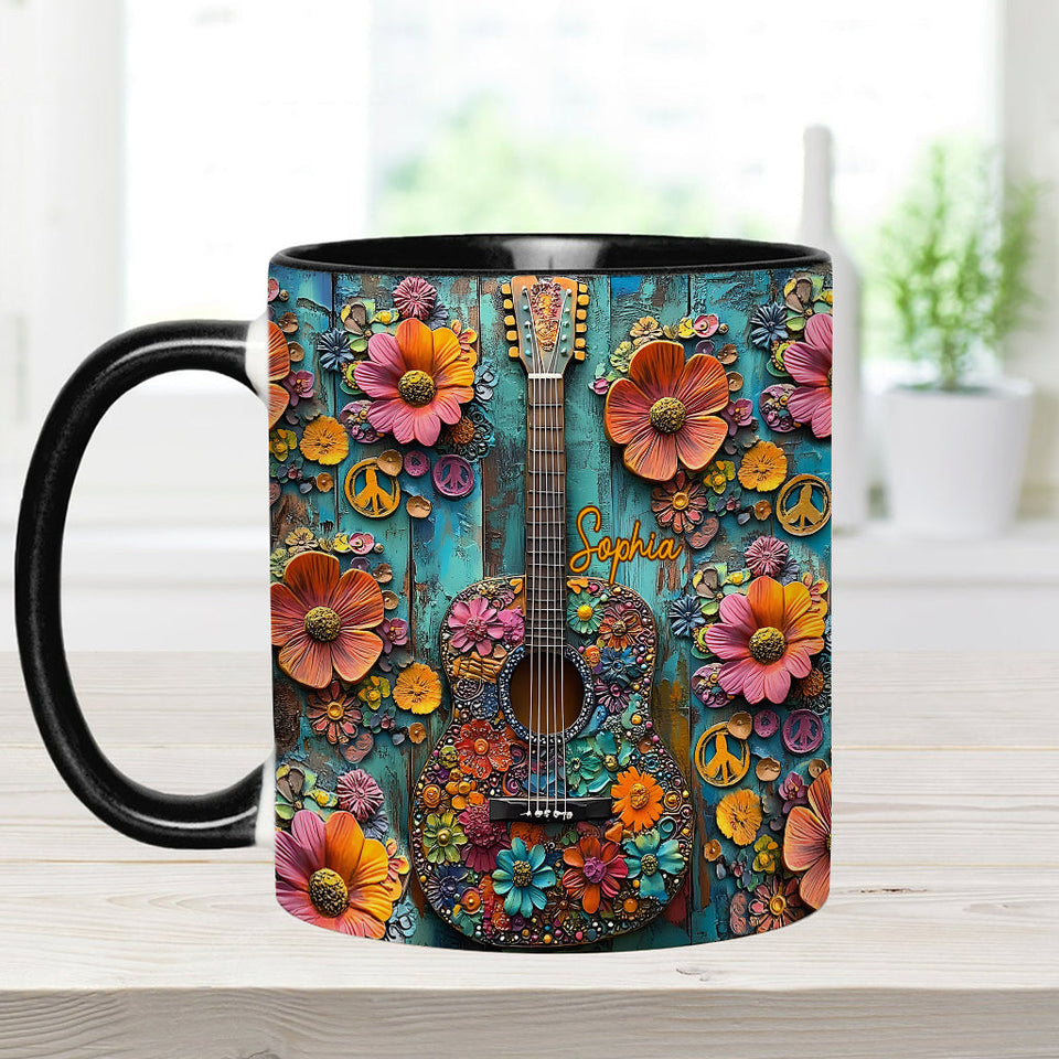 Vintage Hippie Guitar - Personalized Hippie Accent Mug