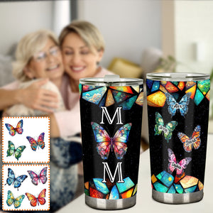 Mom Butterfly Colorful Stained Glass Pattern - Personalized Mother Tumbler