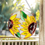 First Mom Now Grandma Sunflower - Personalized Grandma Window Hanging Suncatcher Ornament