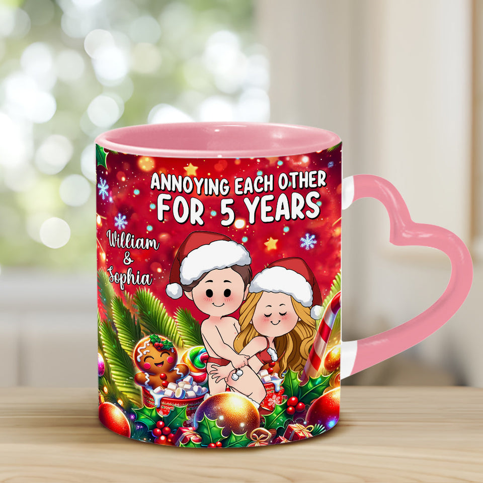 Annoying Each Other - Personalized Couple Heart Handle Mug