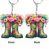 Floral Garden Boots - Personalized Gardening Keychain