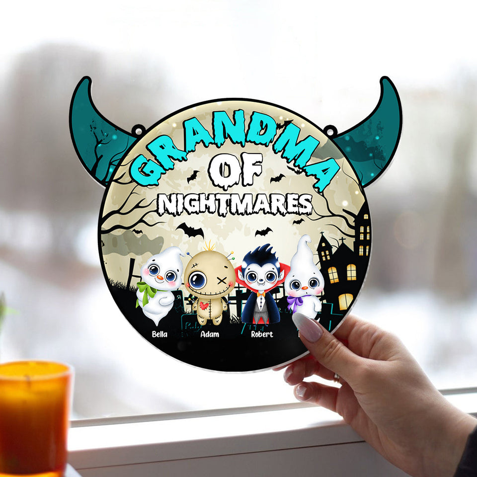 Grandma Of Little Nightmares - Personalized Grandma Window Hanging Suncatcher Ornament
