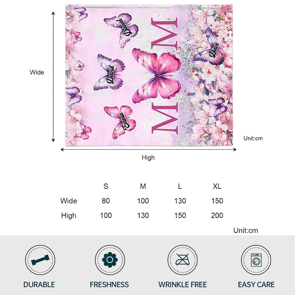 Pink Floral Butterfly - Personalized Mother Blanket