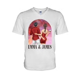 Pink Movie Background Couple - Personalized Couple T-shirt And Hoodie