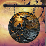 Beautiful Witch & Her Black Cat - Personalized Witch Round Metal Sign