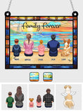 Family Sitting Back View Beautiful Ocean - Personalized Family Window Hanging Suncatcher Ornament