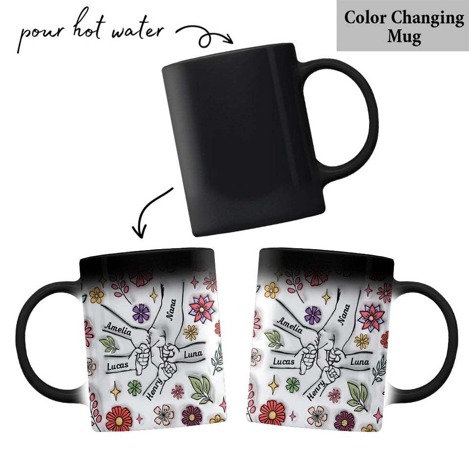 Spring Flower Holding Hands Nana Mom - Personalized Grandma Mug