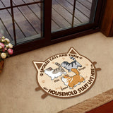 Spoiled Cats And Their Household Staff Live Here - Personalized Cat Shaped Doormat