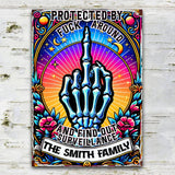 Protected by Fck Around and Find out Surveillance - Personalized Skull Rectangle Metal Sign