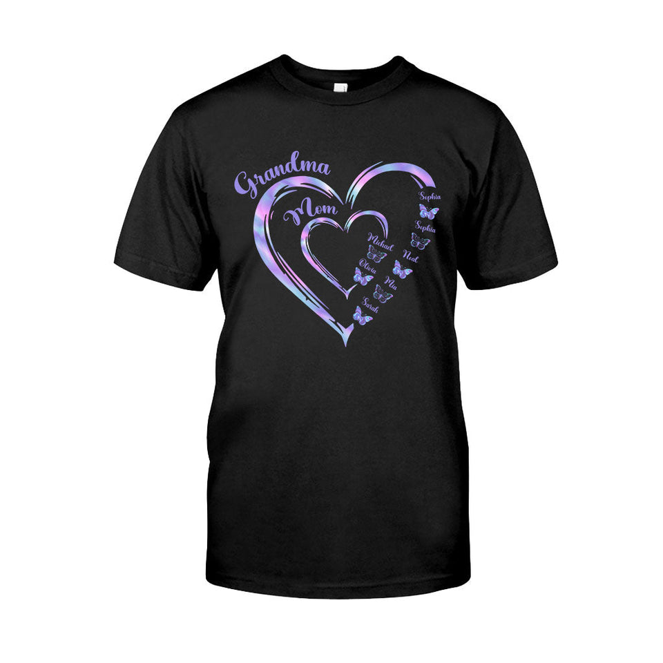 First Mom Now Grandma Butterfly Version - Personalized Grandma T-shirt And Hoodie