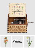 First Mom Now Grandma Any Name & Number Of Kids With Personalized Birth Flowers - Personalized Grandma Hand Crank Music Box
