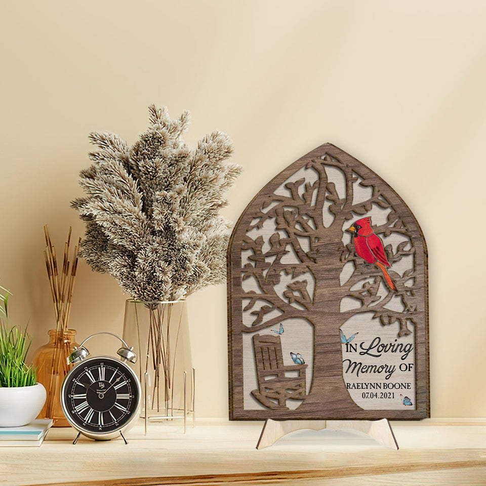 Fauteuil commémoratif Cardinal rouge - Plaque commémorative personnalisée en bois double couche