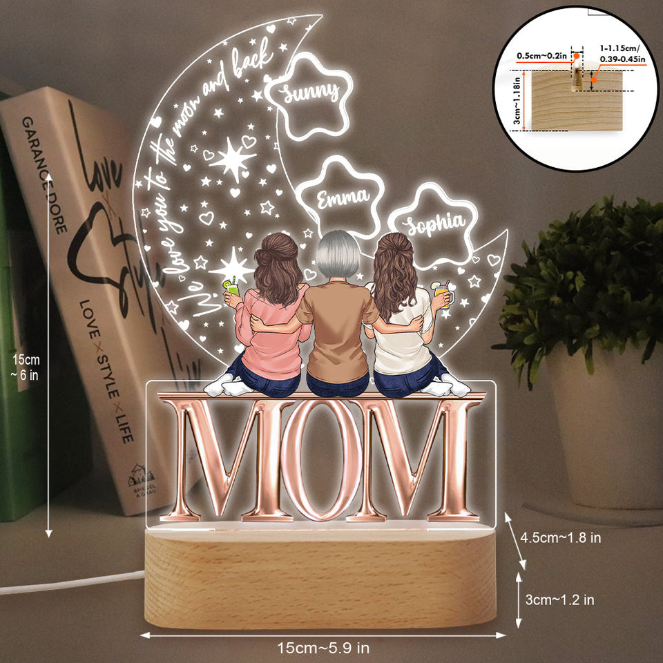 We Love You To The Moon And Back - Personalized Mother Shaped Plaque Light Base
