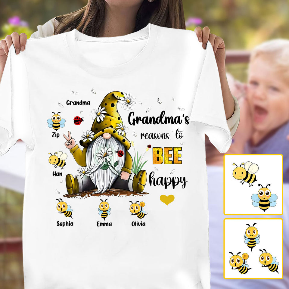 Grandma's Reasons To Bee Happy - Personalized Grandma T-shirt And Hoodie
