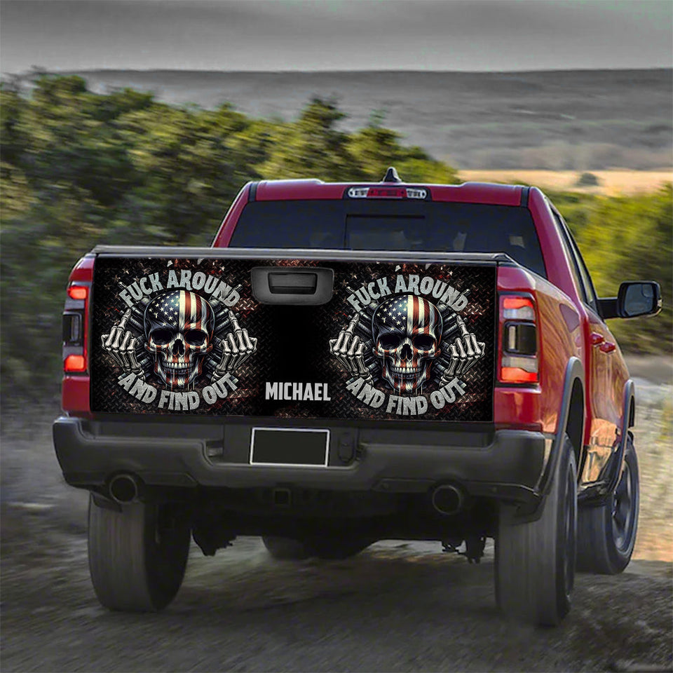 American Flag Skeleton - Personalized Skull Truck Tailgate Decal