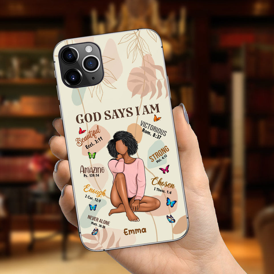 God Says I Am - Personalized African American Phone Case