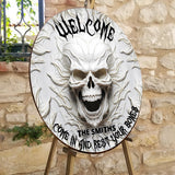 Come In And Rest - Personalized Skull Round Wood Sign