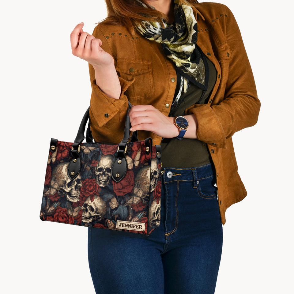 Vintage Rose Skull - Personalized Skull Leather Handbag
