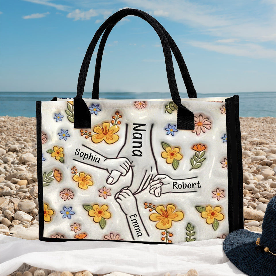 Holding Hands Grandma Mom Nana - Personalized Grandma Canvas Tote Bag