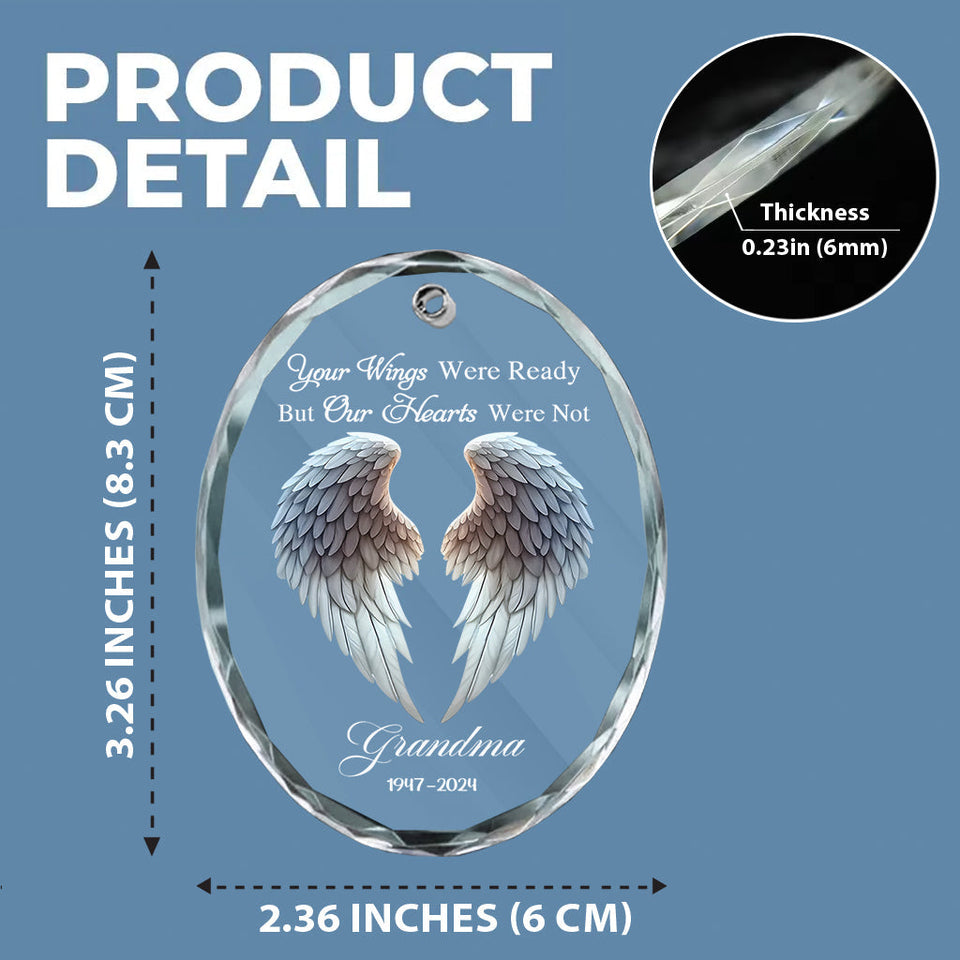 Magnifiques ailes d'ange - Ornement commémoratif ovale en verre personnalisé