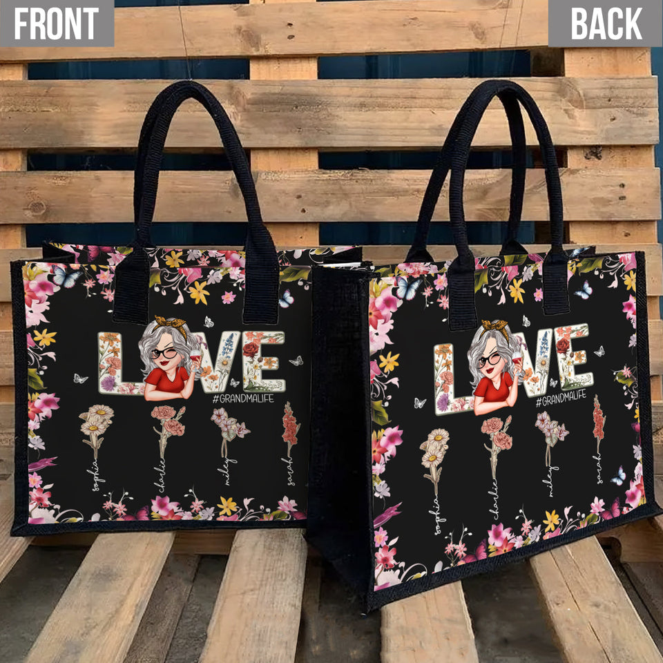 Love Grandma Mom Life - Personalized Grandma Canvas Tote Bag