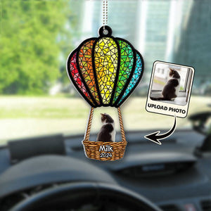 Cat Dog Flying With Air Balloon - Personalized Cat Transparent Car Ornament