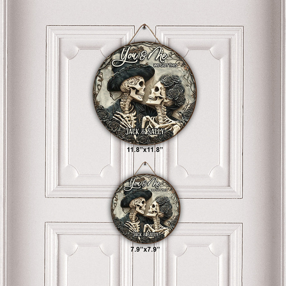You & Me - Personalized Skull Round Wood Sign