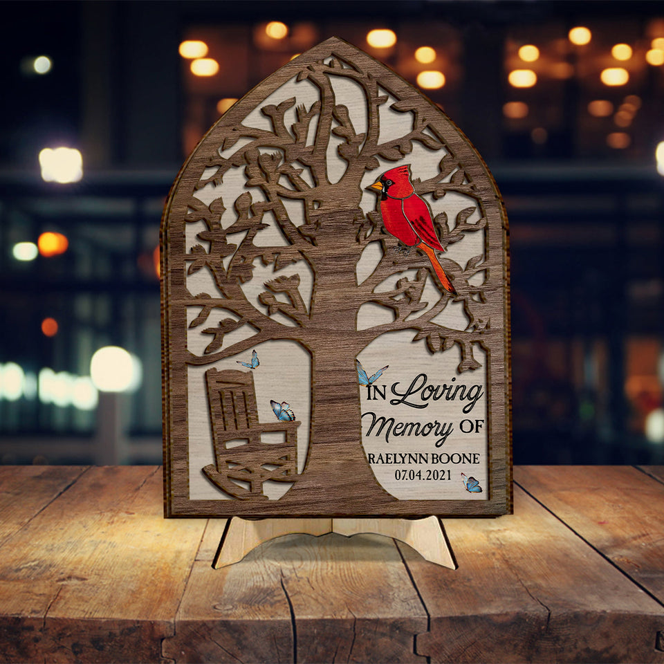 Fauteuil commémoratif Cardinal rouge - Plaque commémorative personnalisée en bois double couche