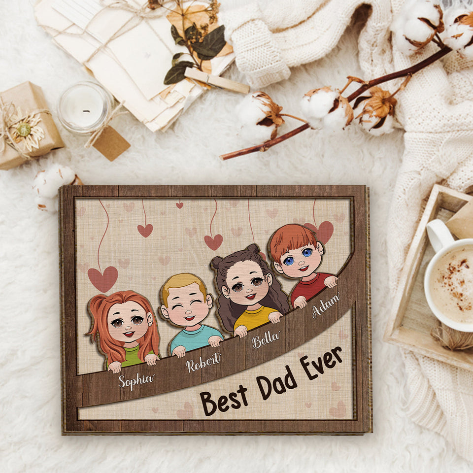 Bes Dad Mom Grandma Grandpa Ever Chibi Kids - Personalized Father 2 Layered Wood Sign / Wood Plaque