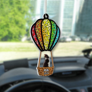 Cat Dog Flying With Air Balloon - Personalized Cat Transparent Car Ornament