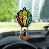 Cat Dog Flying With Air Balloon - Personalized Cat Transparent Car Ornament