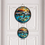 I Love You To The Beach And Back Turtle Mother And Children - Personalized Turtle Round Wood Sign