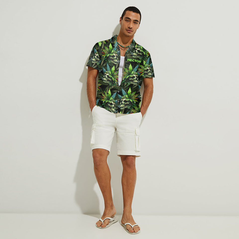 Skull Green Leaf - Personalized Weed Hawaiian Shirt