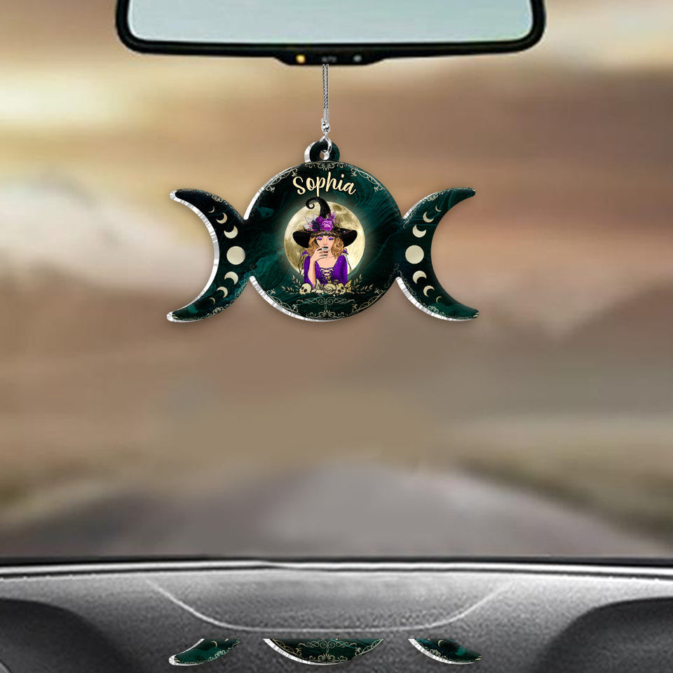 Triple Moon - Personalized Witch Car Ornament