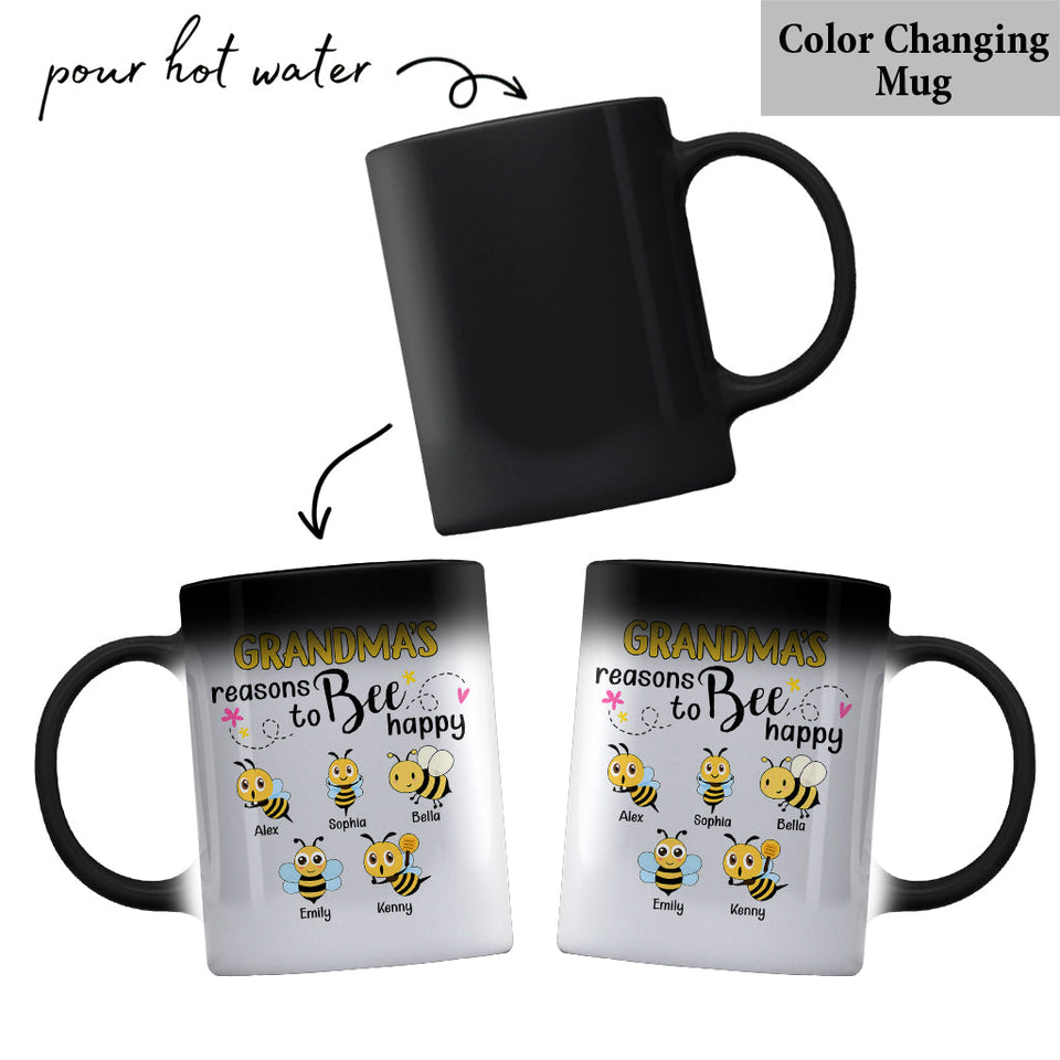 Grandma's Reasons To Bee Happy - Personalized Bee Mug