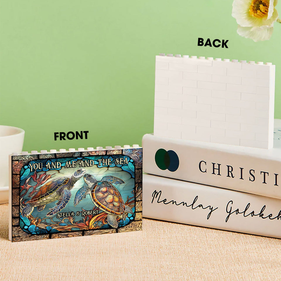 Beautiful Turtle Stained Glass You And Me - Personalized Turtle One-sided Horizontal Rectangle Building Brick Blocks