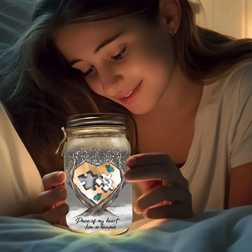 Lampe commémorative personnalisée en forme de bocal Mason, libellule et papillon - Plume céleste