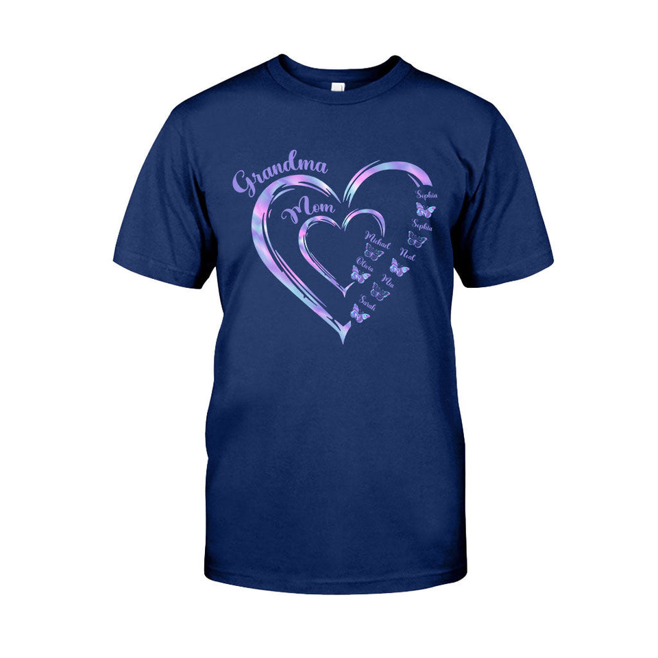 First Mom Now Grandma Butterfly Version - Personalized Grandma T-shirt And Hoodie